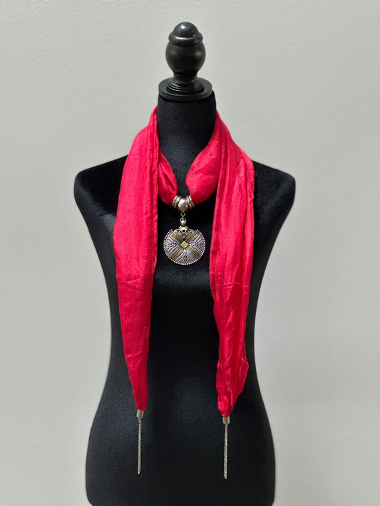 Red silk stole with German Silver pendant